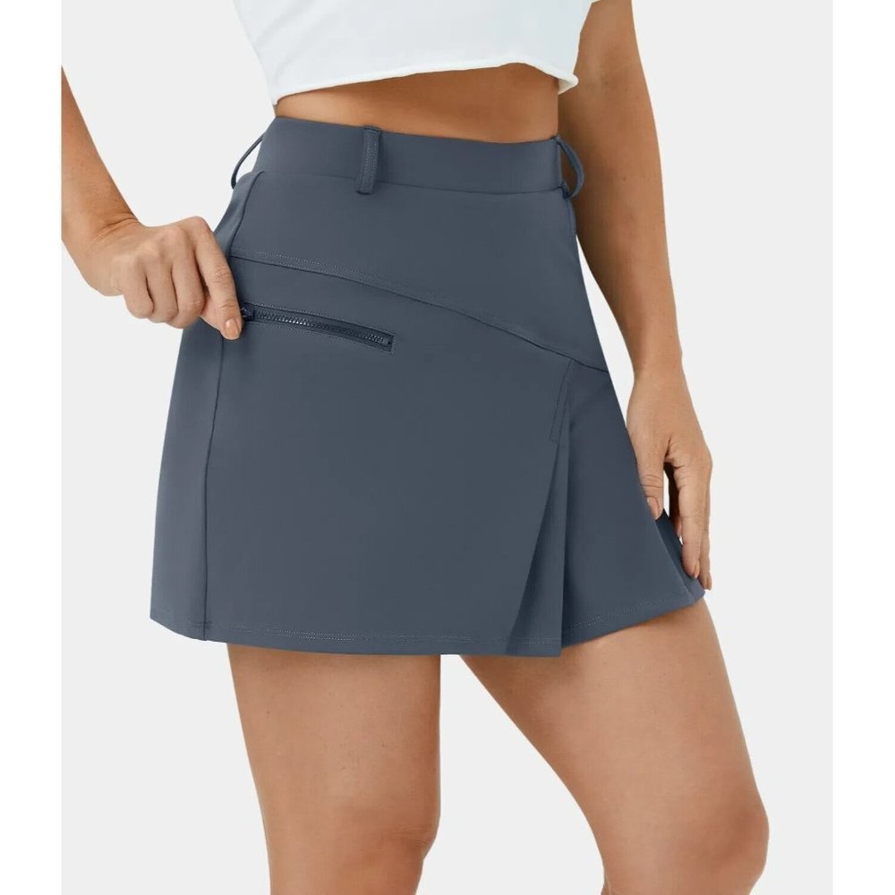 HALARA Woman's High Waisted 2-in-1 Side Pocket Pleated Golf Skirt Slate SZ XL‎